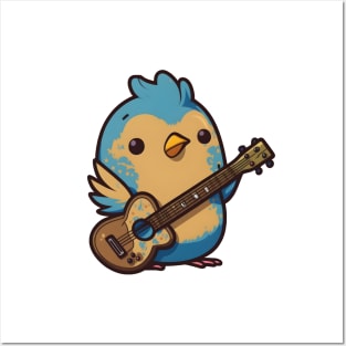 Cute Bird Playing Guitar Posters and Art